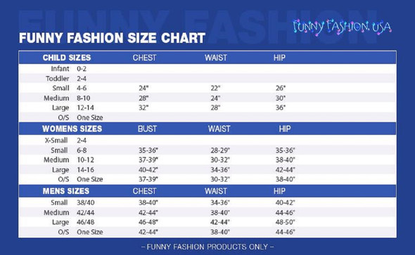 Funny Fashion Costumes Size Chart