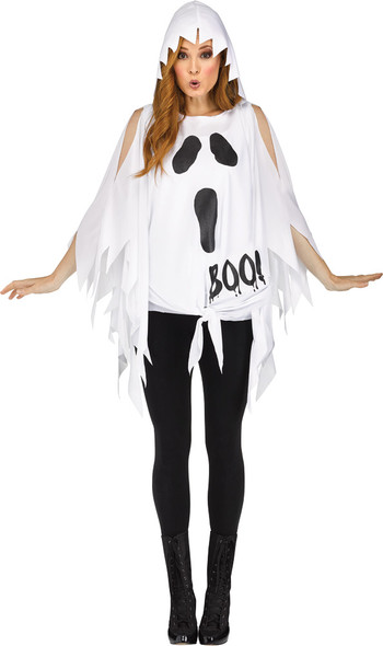 Women's Ghost Print Poncho Adult Costume