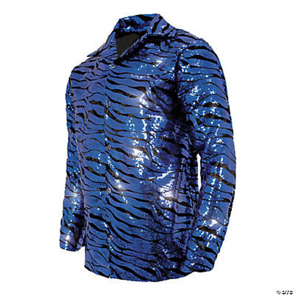 Men's Tiger Shirt Blue Sequin Adult Costume