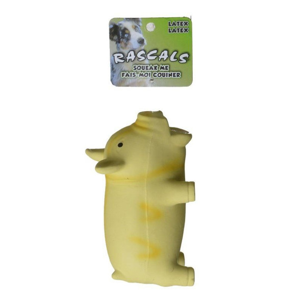 Rascals Latex Grunting Pig Dog Toy - Yellow - 6.25" Long
