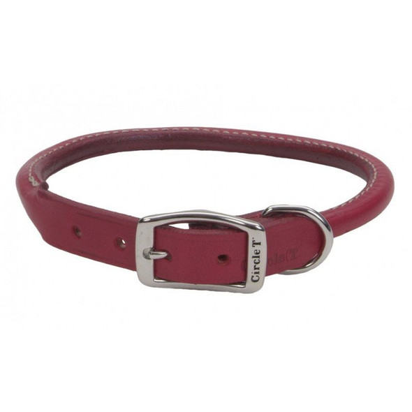 Circle T Oak Tanned Leather Round Dog Collar - Red - 18" Neck
