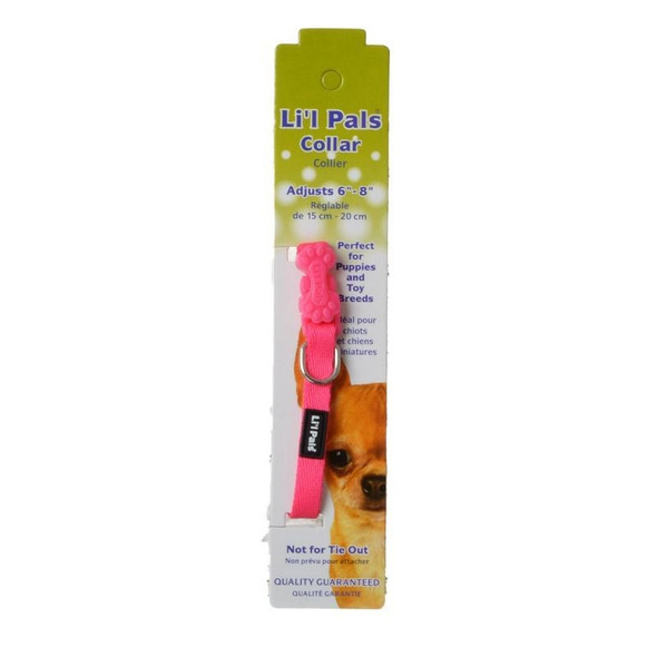 Li'l Pals Adjustable Nylon Collar - Neon Pink - 6"-8" Long x 5/16" Wide
