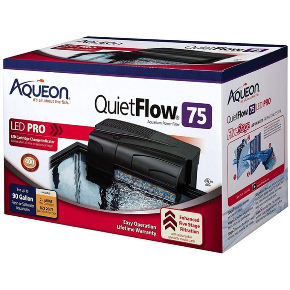 Aqueon QuietFlow LED Pro Power Filter - QuietFlow 55 & 75 (Aquariums up to 90 Gallons)