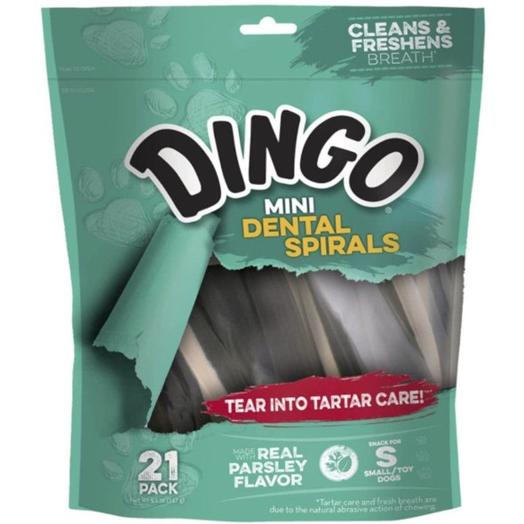 Dingo Dental Spirals Fresh Breath Dog Treats - Mini - 21 Pack