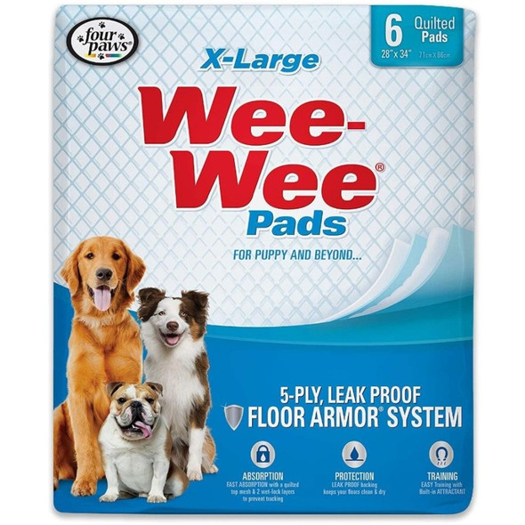 Four Paws X-Large Wee Wee Pads 28" x 34" - 6 count