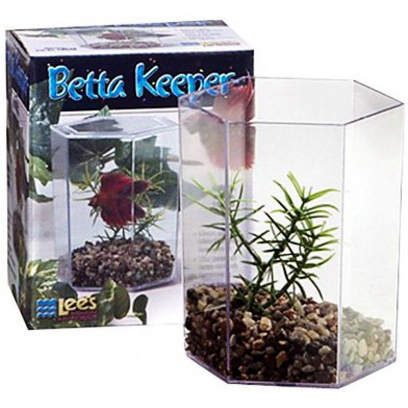 Lees Betta Keeper Hex Aquarium Kit - 24 oz (4.8"L x 3.8"W x 5.4"H)