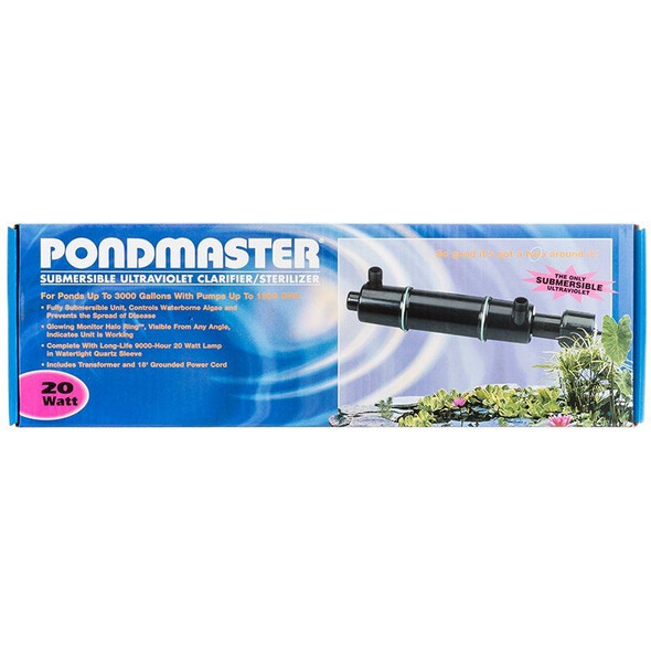 Pondmaster Submersible Ultraviolet Clarifier & Sterilizer - 20 Watts - 1,800 GPH (3,000 Gallons - 1" Inlet/Outlet)