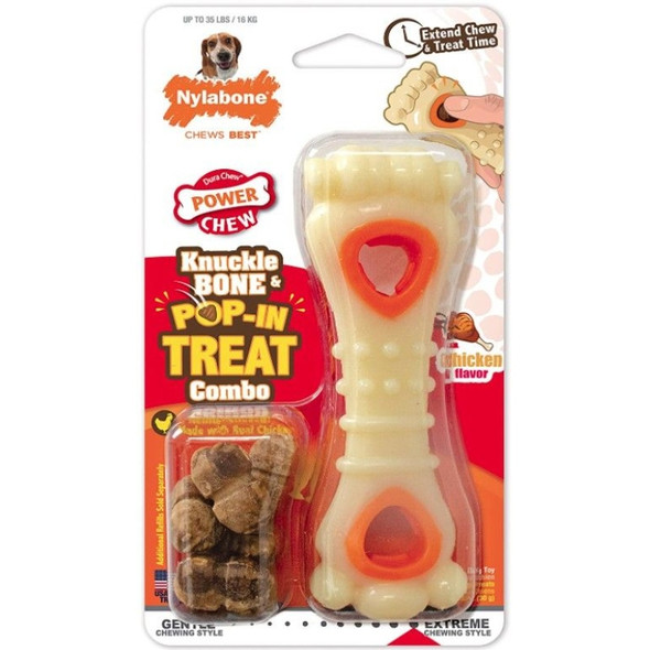 Nylabone Power Chew Knuckle Bone and Pop-In Treat Toy Combo Chicken Flavor Wolf - 1 count