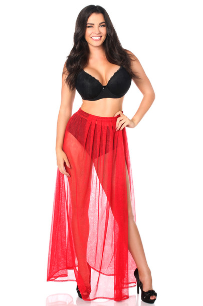 Shop Daisy Corsets Lingerie & Outerwear Corsetry-Red Sheer Glitter Skirt