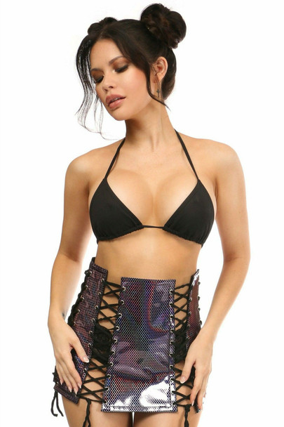 Shop Daisy Corsets Lingerie & Outerwear Corsetry-Rainbow Fishnet PVC Lace-Up Skirt