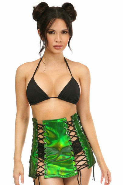 Shop Daisy Corsets Lingerie & Outerwear Corsetry-Green Holo Lace-Up Skirt