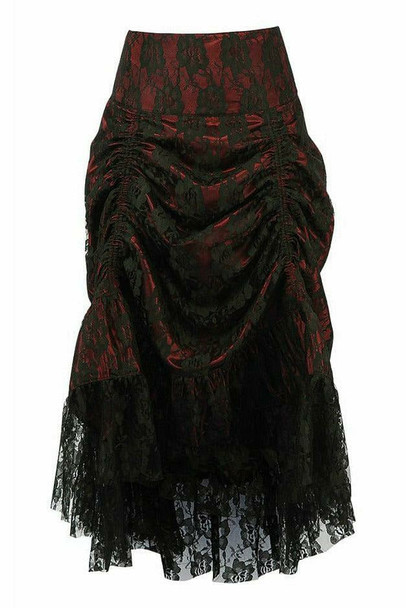 Shop Daisy Corsets Lingerie & Outerwear Corsetry-Red With Black Lace Overlay Ruched Bustle Skirt