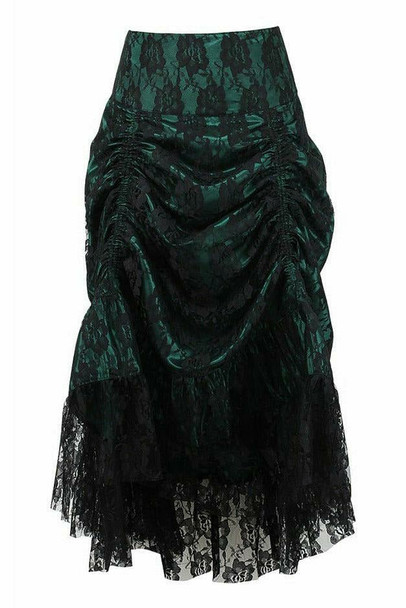 Shop Daisy Corsets Lingerie & Outerwear Corsetry-Dark Green With Black Lace Overlay Ruched Bustle Skirt