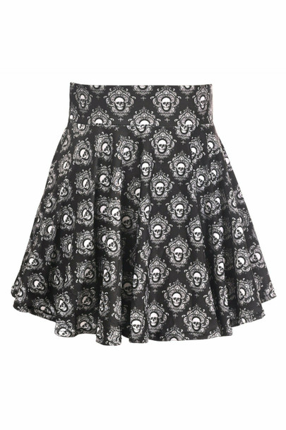 Shop Daisy Corsets Lingerie & Outerwear Corsetry-Black & White Skulls Stretch Lycra Skirt