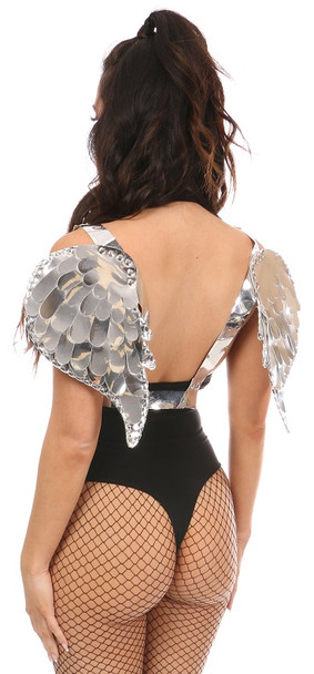 Shop Daisy Corsets Lingerie & Outerwear Corsetry-Silver Metallic Angel Wing Harness