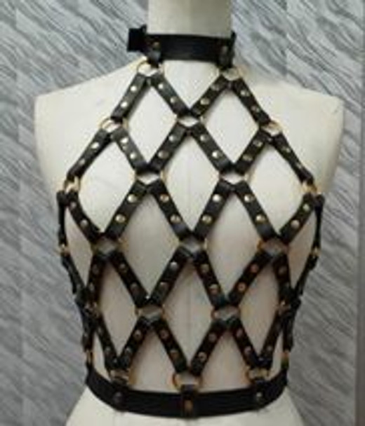 Shop Daisy Corsets Lingerie & Outerwear Corsetry-Black & Gold Faux Leather Body Harness