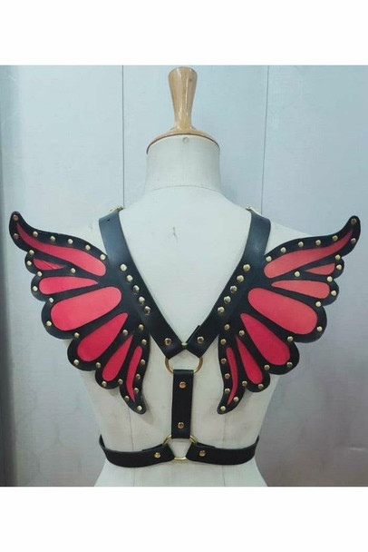 Shop Daisy Corsets Lingerie & Outerwear Corsetry-Faux Leather Magenta/Gold Butterfly Wing Harness
