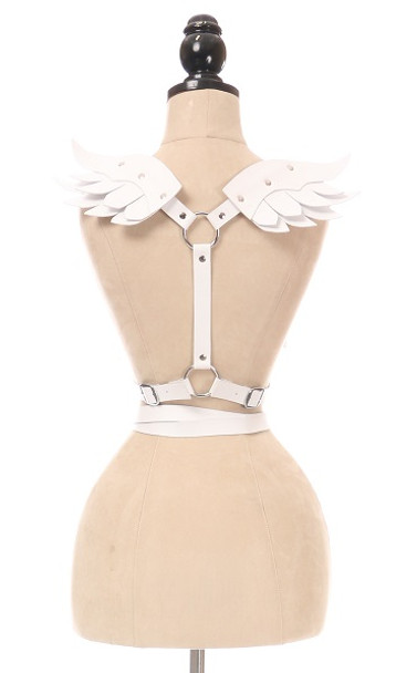 Shop Daisy Corsets Lingerie & Outerwear Corsetry-White Vegan Leather Body Harness With Wings