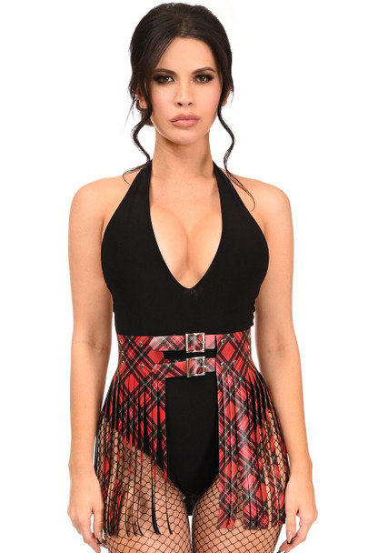 Shop Daisy Corsets Lingerie & Outerwear Corsetry-Red Plaid Faux Leather Fringe Skirt