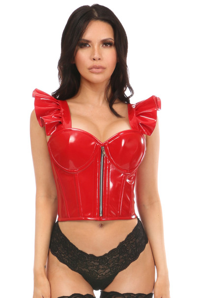 Shop Daisy Corsets Lingerie & Outerwear Corsetry-Lavish Red Patent Bustier Top With Ruffle Sleeves
