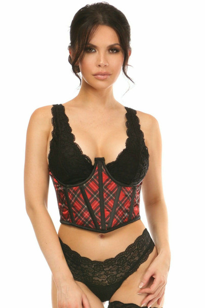 Shop Daisy Corsets Lingerie & Outerwear Corsetry-Lavish Red Plaid Satin Open Cup Waist Cincher