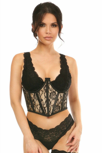 Shop Daisy Corsets Lingerie & Outerwear Corsetry-Lavish Tan With Black Lace Overlay Open Cup Waist Cincher