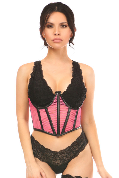 Shop Daisy Corsets Lingerie & Outerwear Corsetry-Lavish Pink Fishnet UnderWire Open Cup Waist Cincher