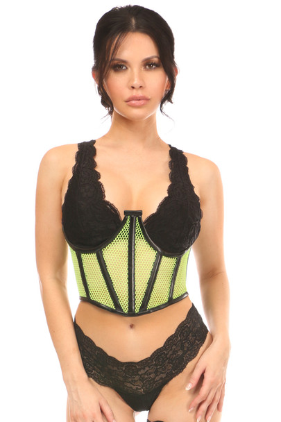 Shop Daisy Corsets Lingerie & Outerwear Corsetry-Lavish Neon Green Fishnet UnderWire Open Cup Waist Cincher