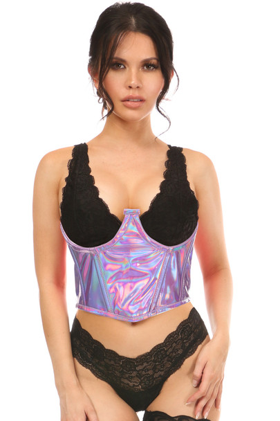 Shop Daisy Corsets Lingerie & Outerwear Corsetry-Lavish Lavender Holo Open Cup UnderWire Waist Cincher