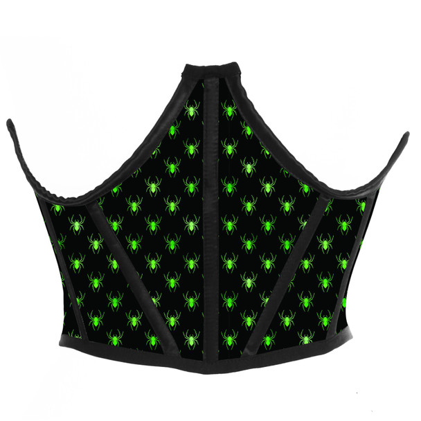 Shop Daisy Corsets Lingerie & Outerwear Corsetry-Lavish Black & Green Spiders Satin Open Cup Waist Cincher