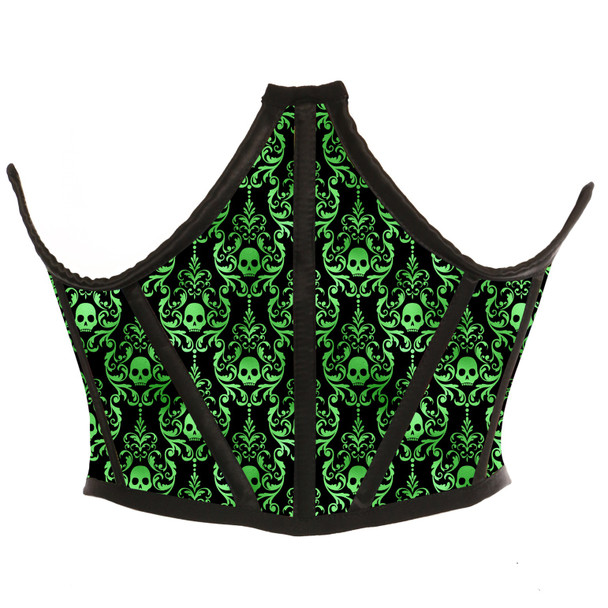 Shop Daisy Corsets Lingerie & Outerwear Corsetry-Lavish Green & Black Skull Satin Open Cup Waist Cincher