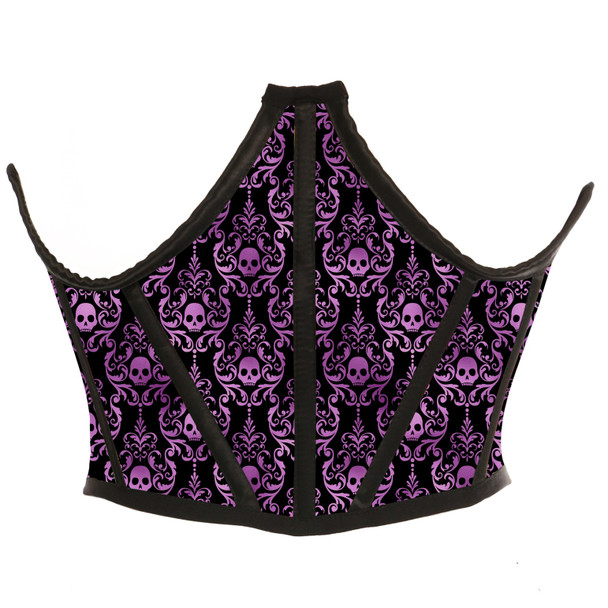 Shop Daisy Corsets Lingerie & Outerwear Corsetry-Lavish Purple & Black Skull Satin Open Cup Waist Cincher