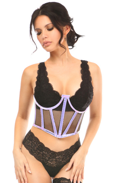 Shop Daisy Corsets Lingerie & Outerwear Corsetry-Lavish Lavender Holo & Fishnet UnderWire Waist Cincher Corset