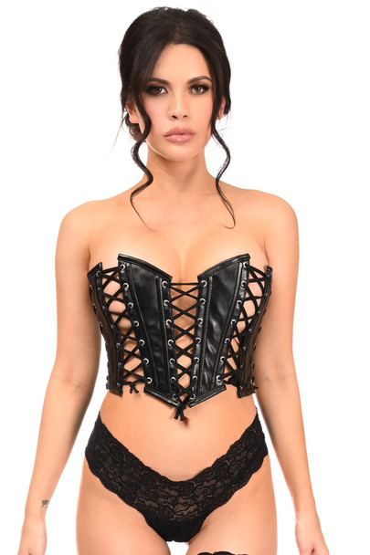 Shop Daisy Corsets Lingerie & Outerwear Corsetry-Lavish Black Faux Leather With Black Lacing Lace-Up Bustier