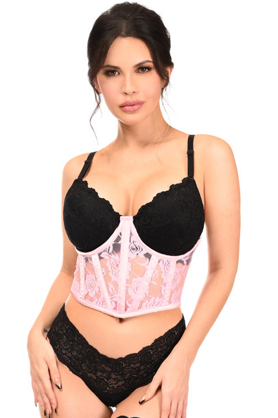 Shop Daisy Corsets Lingerie & Outerwear Corsetry-Lavish Light Pink Sheer Lace UnderWire Waist Cincher Corset