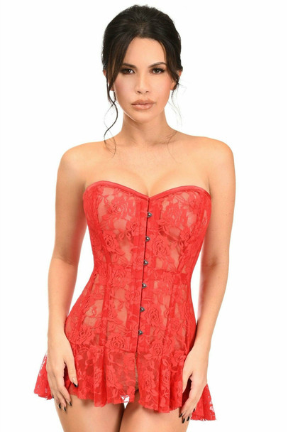 Shop Daisy Corsets Lingerie & Outerwear Corsetry-Lavish Red Sheer Lace Corset Dress