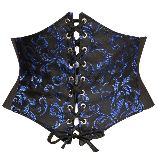 Shop Daisy Corsets Lingerie & Outerwear Corsetry-Lavish Black/Blue Brocade Corset Belt Cincher