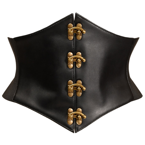 Shop Daisy Corsets Lingerie & Outerwear Corsetry-Lavish Black Faux Leather Corset Belt Cincher With Clasps