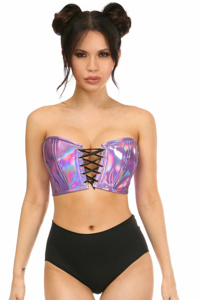 Shop Daisy Corsets Lingerie & Outerwear Corsetry-Lavish Lavender Holo Lace-Up Bustier Top