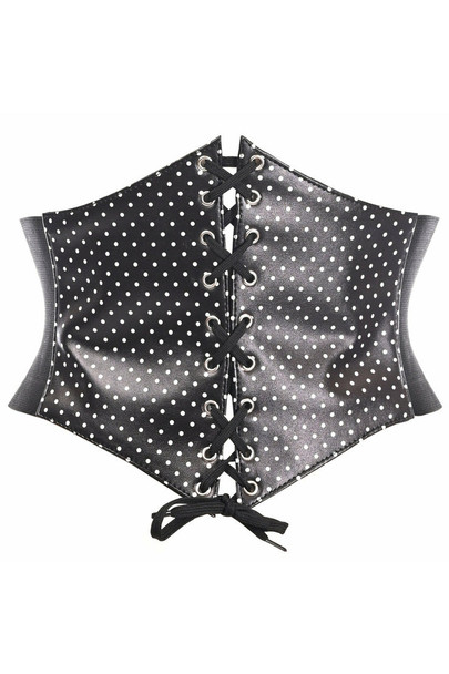 Shop Daisy Corsets Lingerie & Outerwear Corsetry-Lavish Black & White Polka Dot Lace-Up Corset Belt Cincher