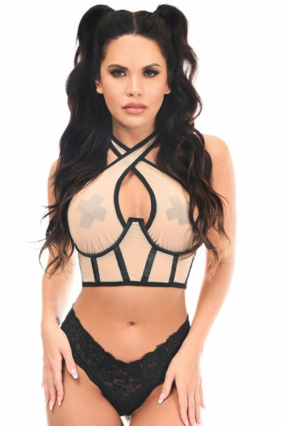 Shop Daisy Corsets Lingerie & Outerwear Corsetry-Lavish Nude Mesh UnderWire Cincher With Built In Halter Top