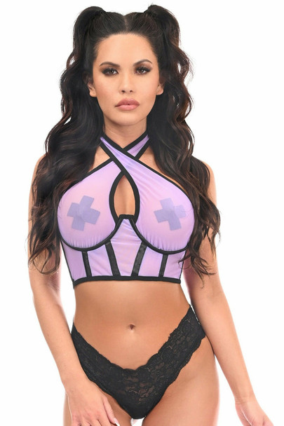 Shop Daisy Corsets Lingerie & Outerwear Corsetry-Lavish Light Purple Mesh UnderWire Cincher With Built In Halter Top