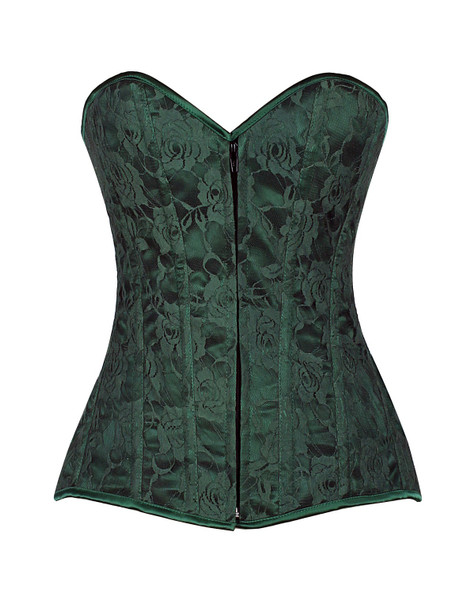 Shop Daisy Corsets Lingerie & Outerwear Corsetry-Lavish Dark Green Lace OverBust Corset With Zipper