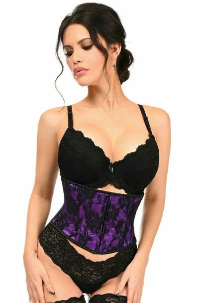 Shop Daisy Corsets Lingerie & Outerwear Corsetry-Lavish Purple With Black Lace Overlay Mini Cincher