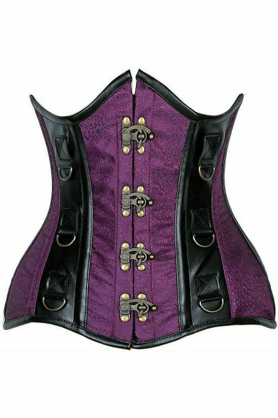 Shop Daisy Corsets Lingerie & Outerwear Corsetry-Top Drawer Plum Brocade & Faux Leather Steel Boned UnderBust Corset