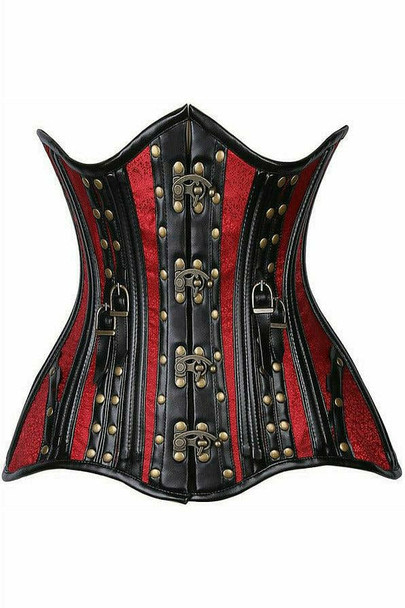 Shop Daisy Corsets Lingerie & Outerwear Corsetry-Top Drawer Faux Leather & Wine Brocade Steel Boned UnderBust Corset