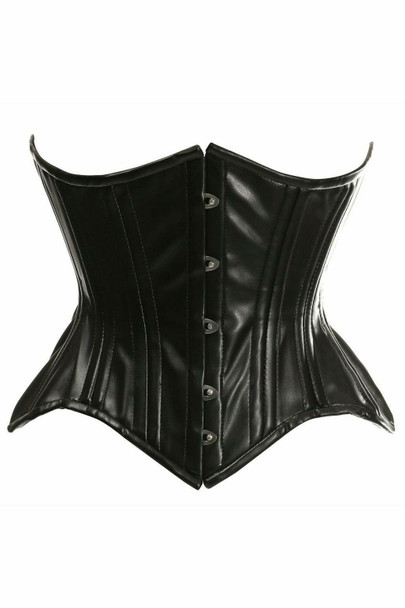 Shop Daisy Corsets Lingerie & Outerwear Corsetry-Top Drawer Black Faux Leather Double Steel Boned Curvy Cut Waist Cincher Corset