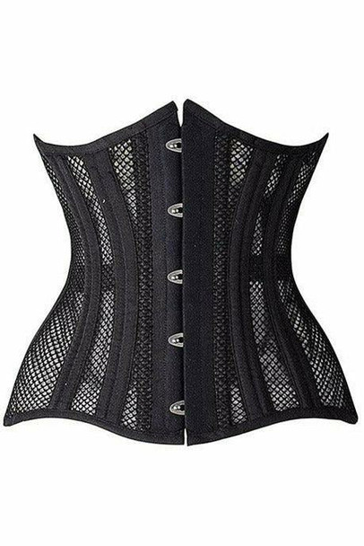 Shop Daisy Corsets Lingerie & Outerwear Corsetry-Top Drawer Black Fishnet Double Steel Boned Curvy Cut Waist Cincher Corset