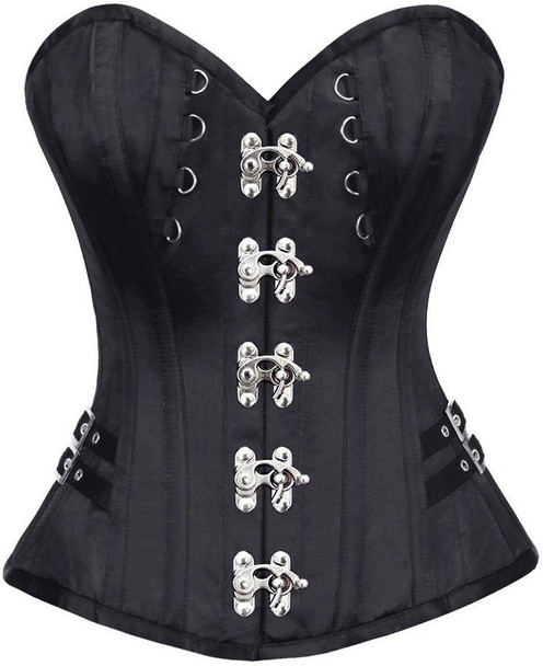 Shop Daisy Corsets Lingerie & Outerwear Corsetry-Top Drawer Black Satin Steel Boned OverBust Corset With Buckles