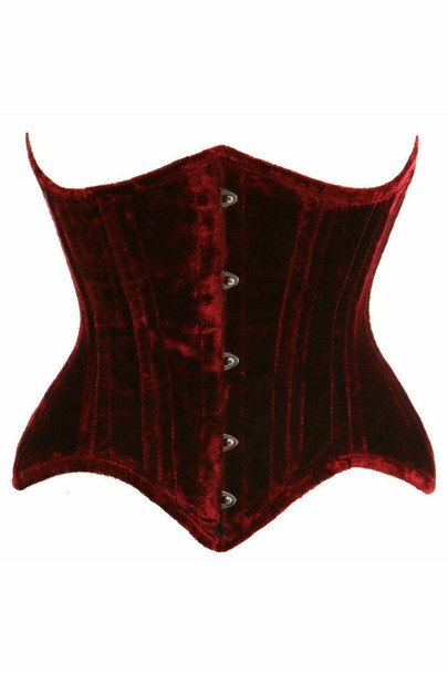 Shop Daisy Corsets Lingerie & Outerwear Corsetry-Top Drawer Dark Red Crushed Velvet Double Steel Boned Curvy Cut Waist Cincher Corset